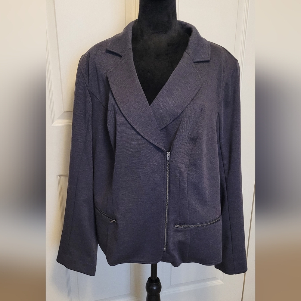 Lane Bryant Ponte Knit Moto ZIPPER Blazer Jacket Size 24  DARK GRAY